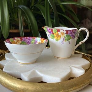 1940’s PARAGON Double Warrant Spring Melody Cream + Sugar Set - Fine Bone China